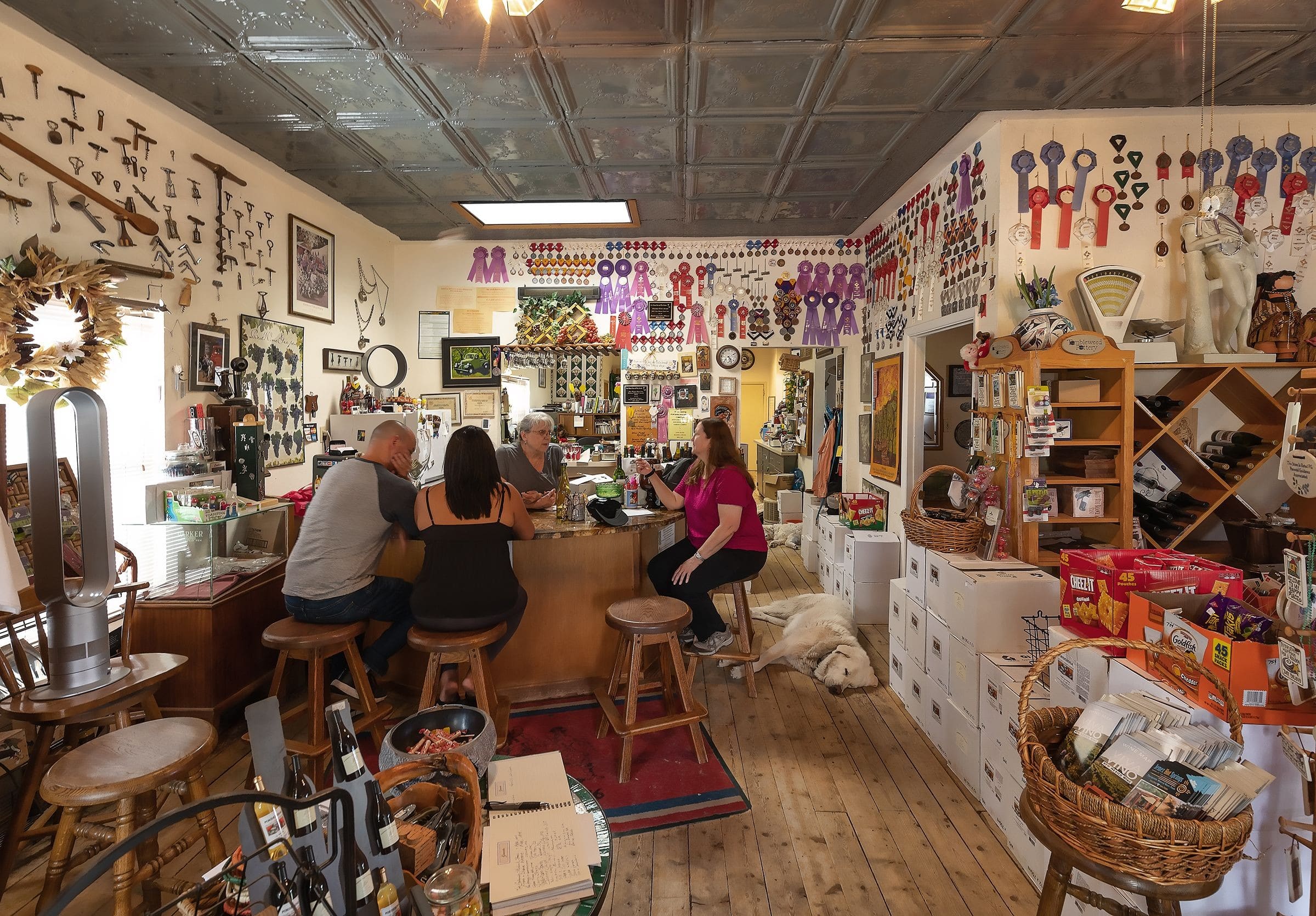 The tasting room and visitor lobby of the winery is chock full of interesting stuff and excellent wines. 5 July 2018